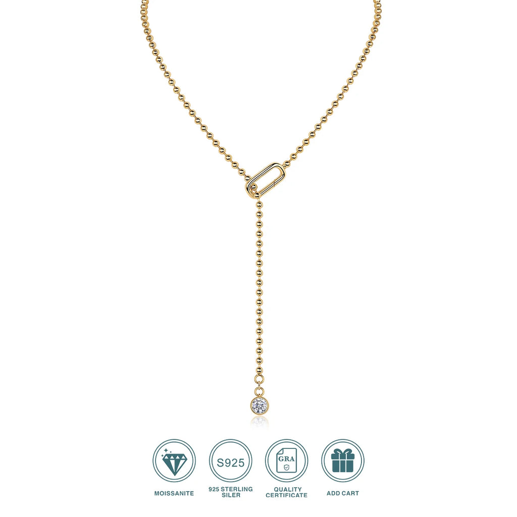JIUZUAN Moissanite Y-Shape Necklace, S925 Silver, 18K Gold Plated, Elegant Jewelry for Women, Perfect Xmas Gift