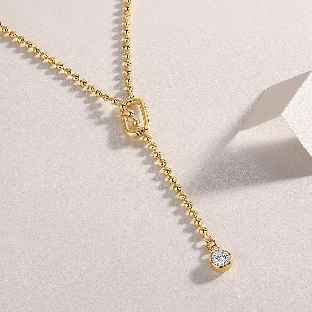JIUZUAN Moissanite Y-Shape Necklace, S925 Silver, 18K Gold Plated, Elegant Jewelry for Women, Perfect Xmas Gift