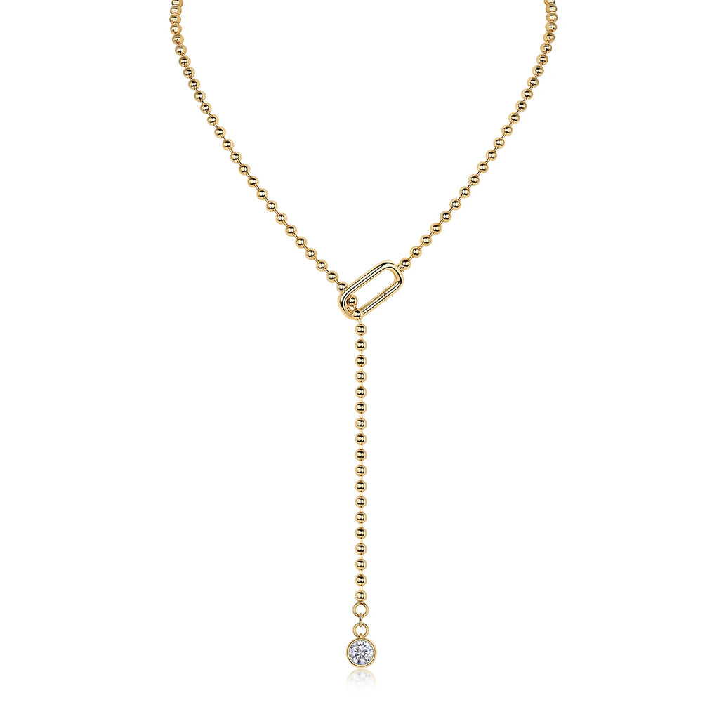 JIUZUAN Moissanite Y-Shape Necklace, S925 Silver, 18K Gold Plated, Elegant Jewelry for Women, Perfect Xmas Gift