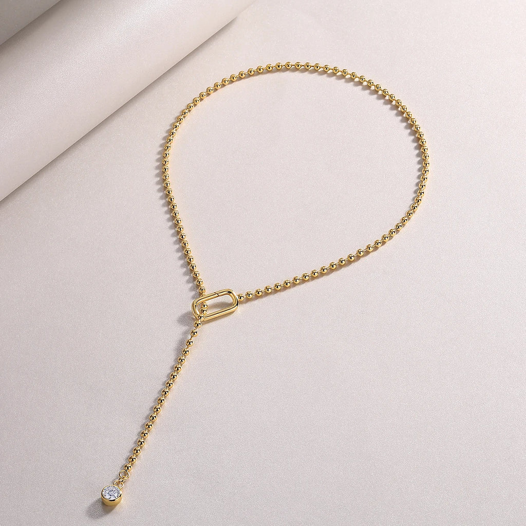 JIUZUAN Moissanite Y-Shape Necklace, S925 Silver, 18K Gold Plated, Elegant Jewelry for Women, Perfect Xmas Gift